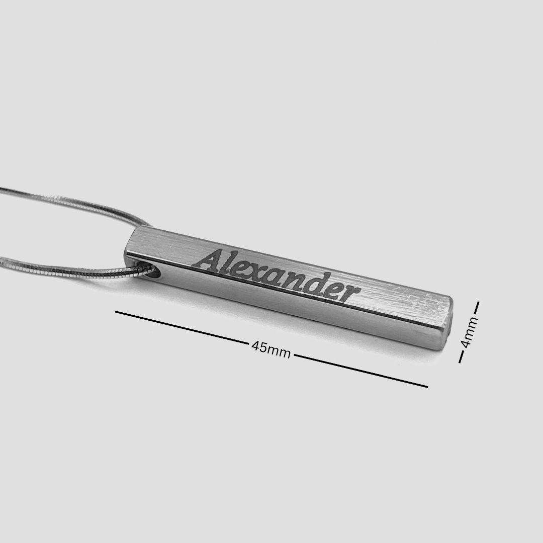 Custom 3D Bar Pendant Necklace - Personalized Name Jewellery for Gifts